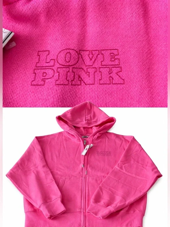 Victoria’s Secret PINK Strawberry Hoodie Berry Best Since 1986 NWT l Size L - Picture 2 of 5